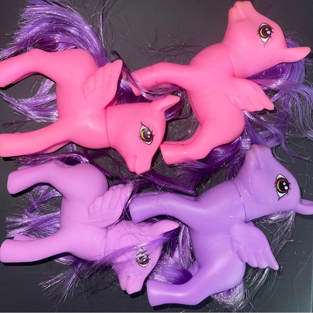 My Little Pony or similar purple and pink lot Approx 4”x5”.